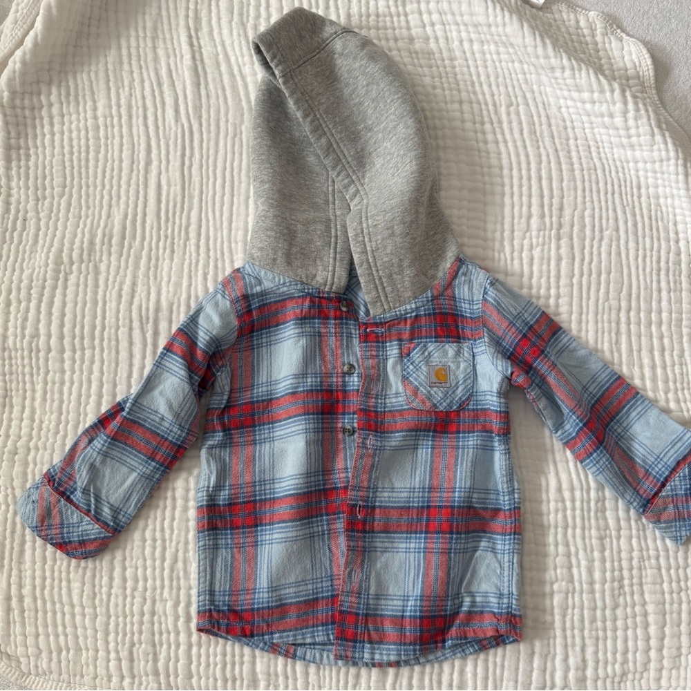 Carhartt Red and Blue Plaid Hooded Shirt